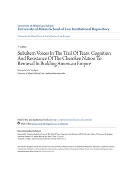 Subaltern Voices in the Trail of Tears: Cognition and Resistance of the Cherokee Nation to Removal in Building American Empire, 4 U