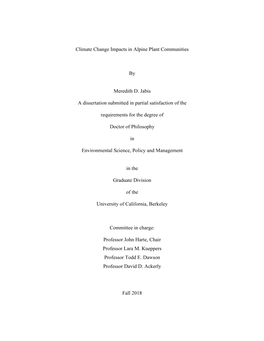 Climate Change Impacts in Alpine Plant Communities by Meredith D