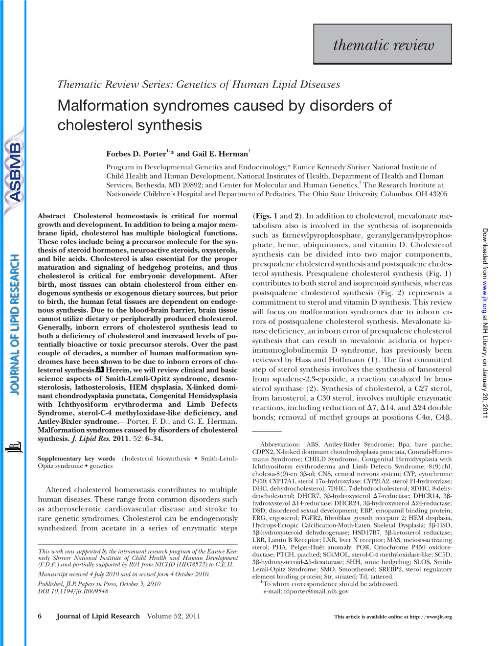 Malformation Syndromes Caused by Disorders of Cholesterol Synthesis