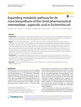 Expanding Metabolic Pathway for De Novo Biosynthesis of the Chiral Pharmaceutical Intermediate L-Pipecolic Acid in Escherichia C