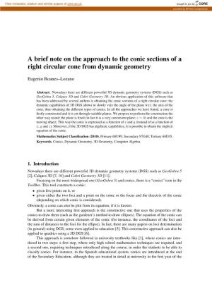 A Brief Note on the Approach to the Conic Sections of a Right Circular Cone from Dynamic Geometry