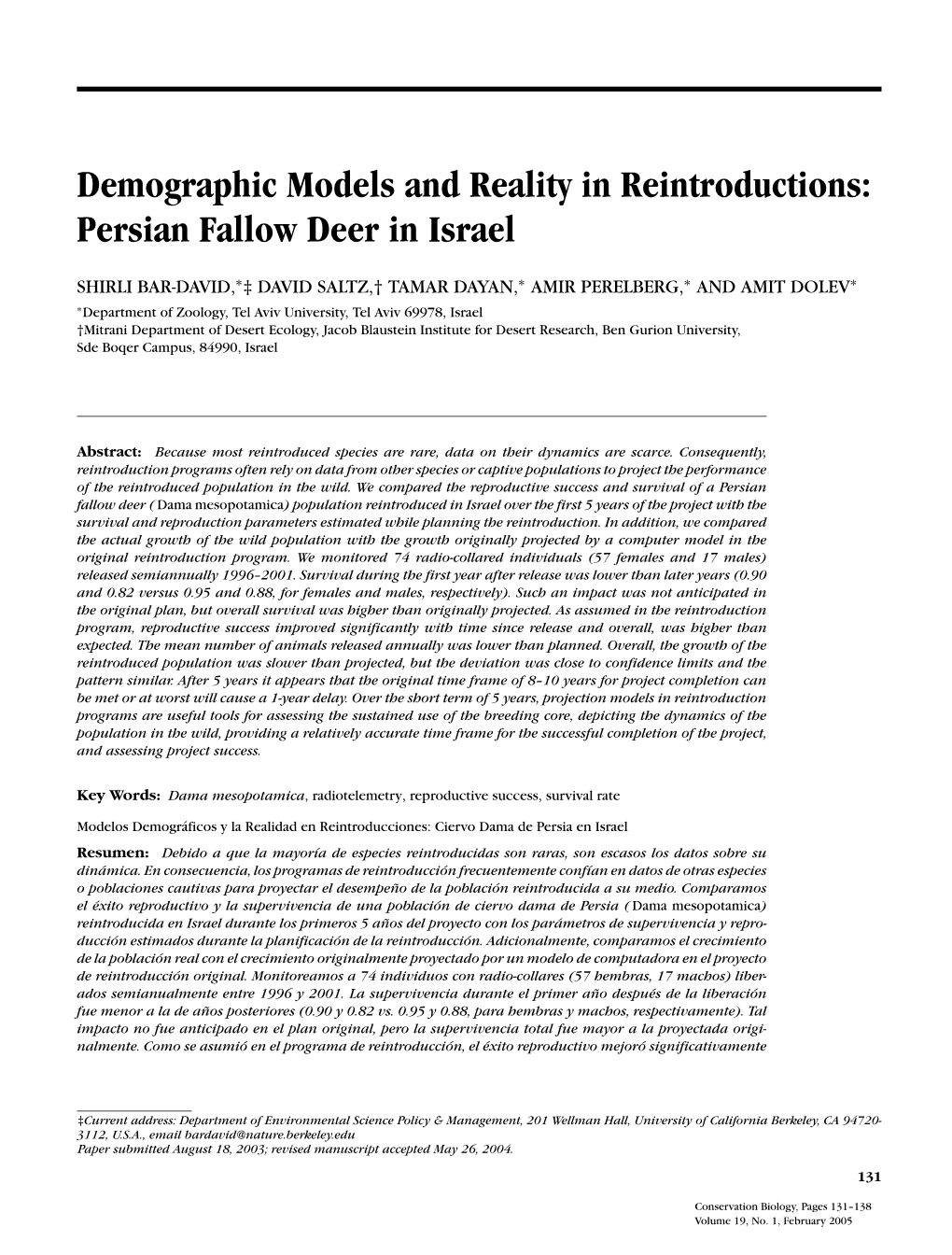 Demographic Models and Reality in Reintroductions: the Persian Fallow