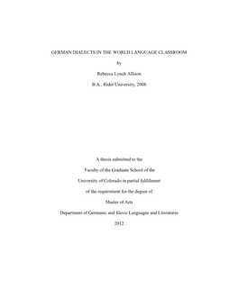 GERMAN DIALECTS in the WORLD LANGUAGE CLASSROOM By