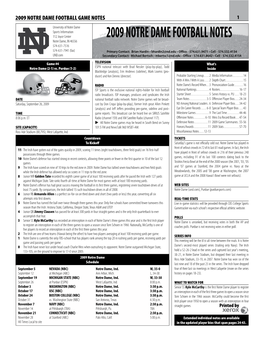 2009 Notre Dame Football Notes
