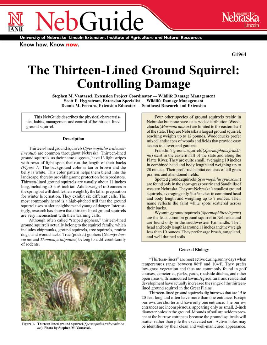 The Thirteen-Lined Ground Squirrel: Controlling Damage Stephen M