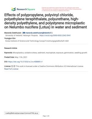 Effects of Polypropylene, Polyvinyl Chloride, Polyethylene Terephthalate, Polyurethane, High