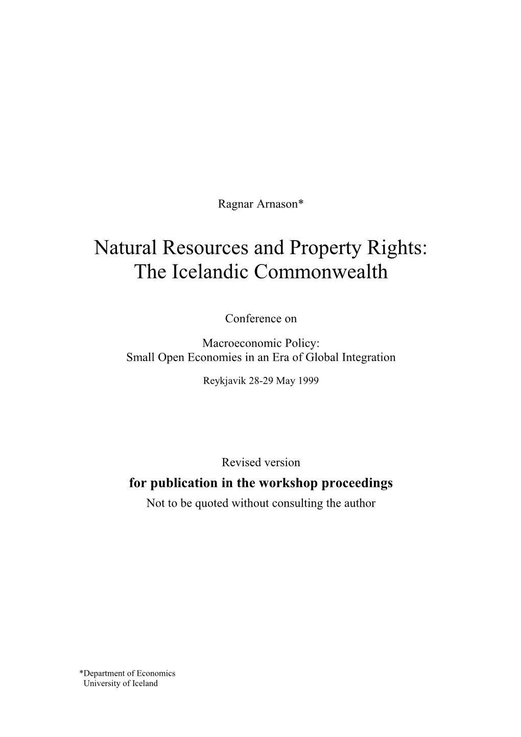 Natural Resources and Property Rights: the Icelandic Commonwealth