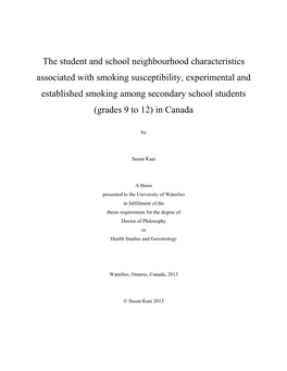 The Student and School Neighbourhood Characteristics