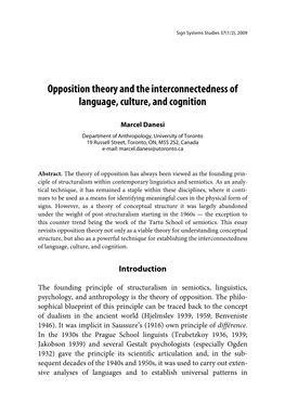 Opposition Theory and the Interconnectedness of Language, Culture, and Cognition