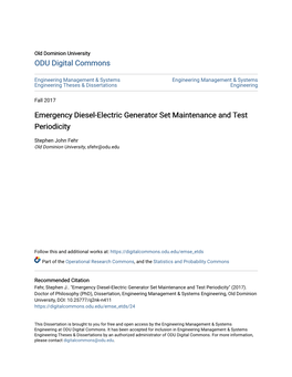 Emergency Diesel-Electric Generator Set Maintenance and Test Periodicity