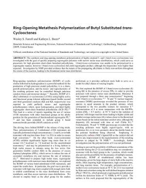 Ring-Opening Metathesis Polymerization of Butyl Substituted Trans- Cyclooctenes Wesley S