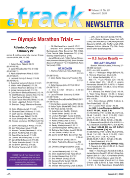 — Olympic Marathon Trials — (15M), Sara Hall (Asics) (22M), Molly Huddle (Saucony) (21M), Allie Kieffer (Unat) (7M), … 38