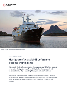 Hurtigruten's Classic MS Lofoten to Become Training Ship
