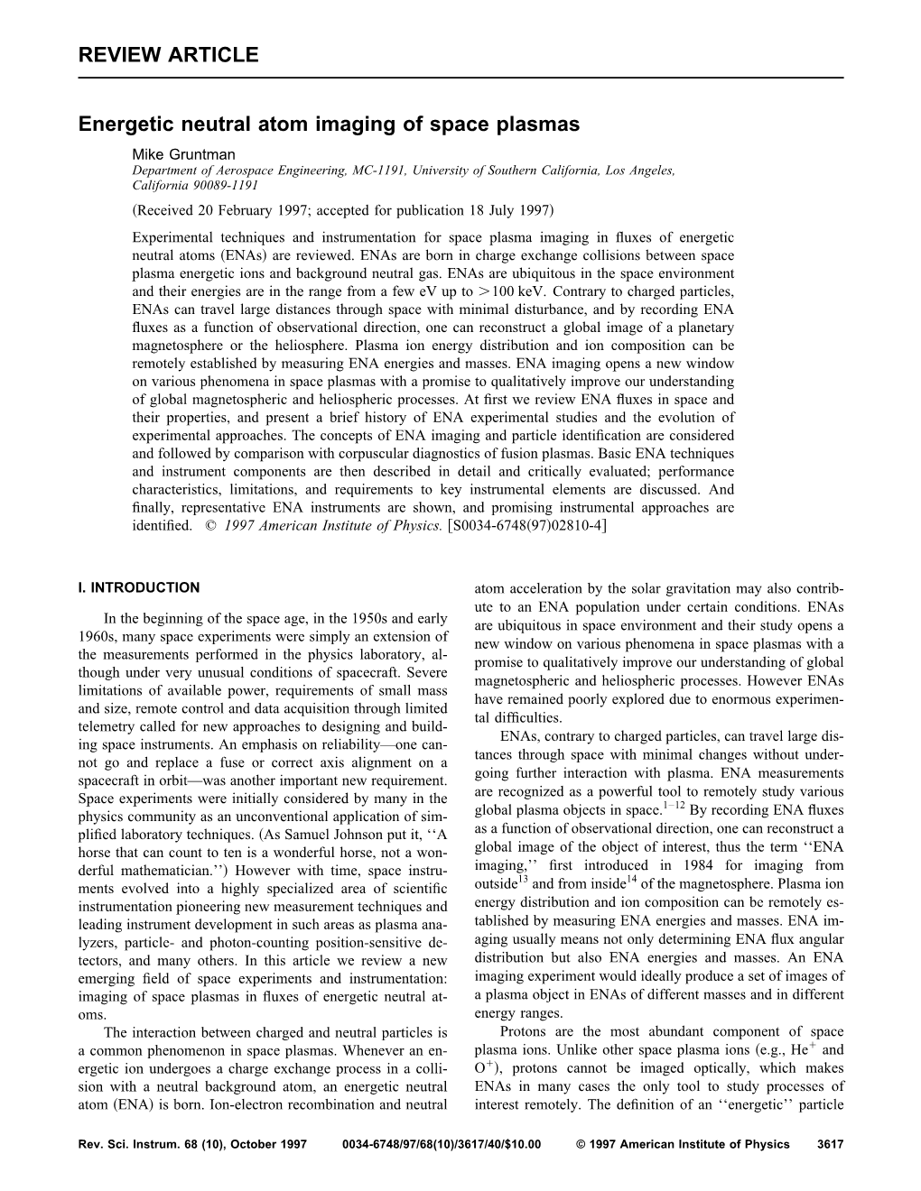 REVIEW ARTICLE Energetic Neutral Atom Imaging of Space Plasmas