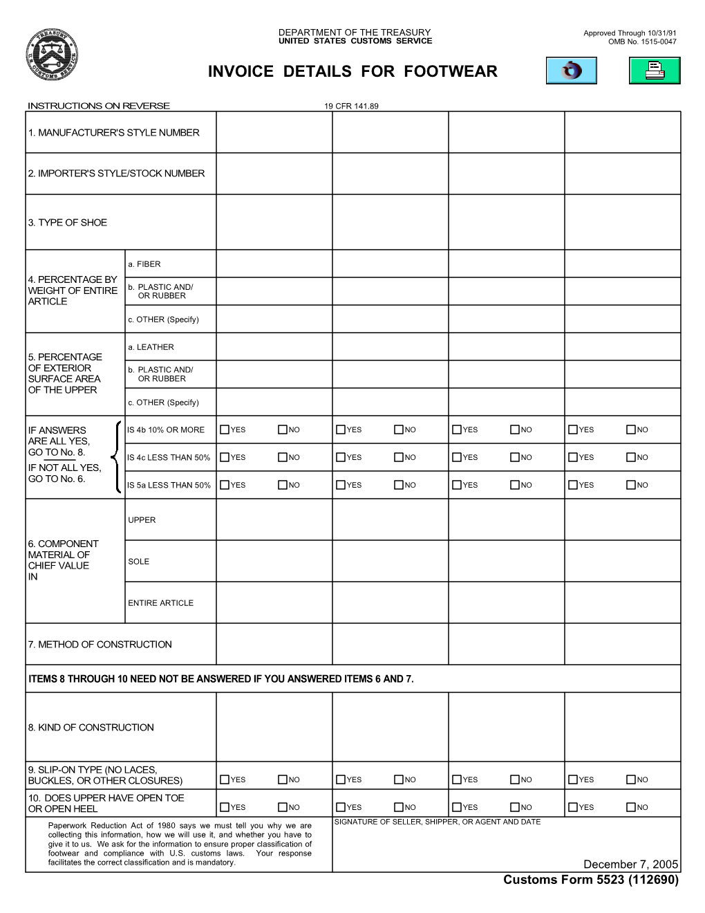 Invoice Details for Footwear