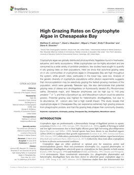 High Grazing Rates on Cryptophyte Algae in Chesapeake Bay
