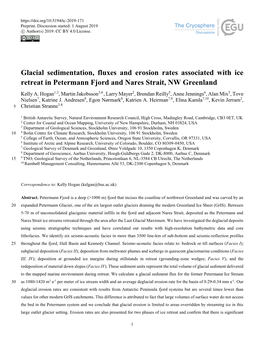 Glacial Sedimentation, Fluxes and Erosion Rates Associated with Ice Retreat in Petermann Fjord and Nares Strait, NW Greenland Kelly A