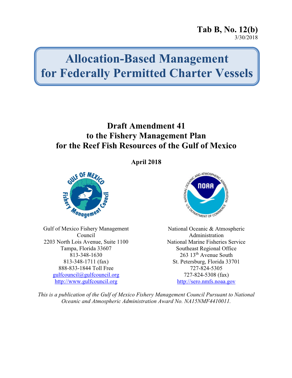 Allocation-Based Management for Federally Permitted Charter Vessels