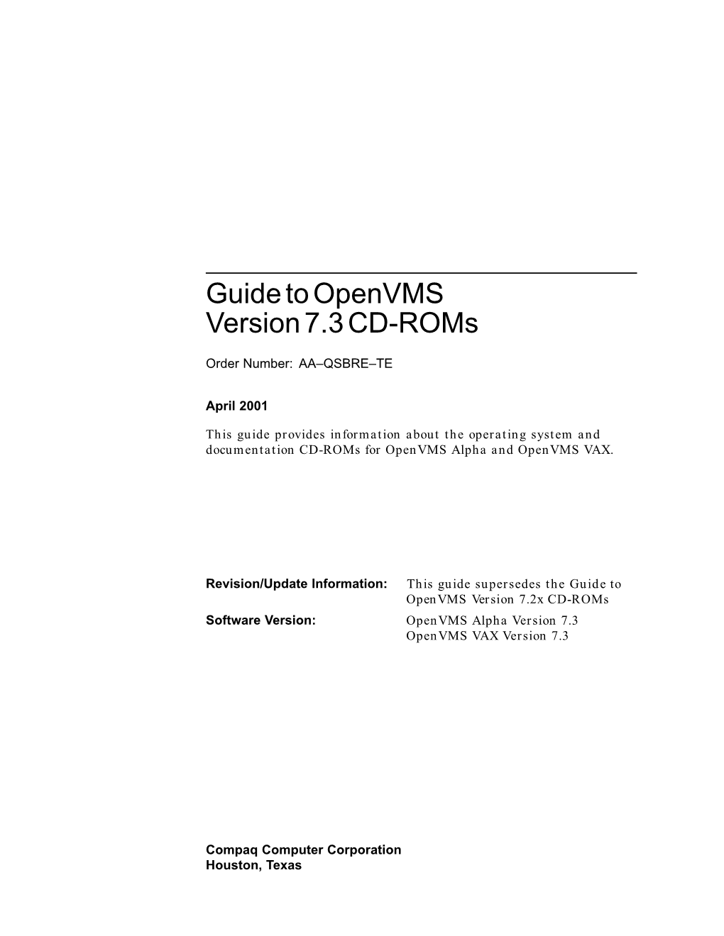 Guide to Openvms Version 7.3 CD-Roms