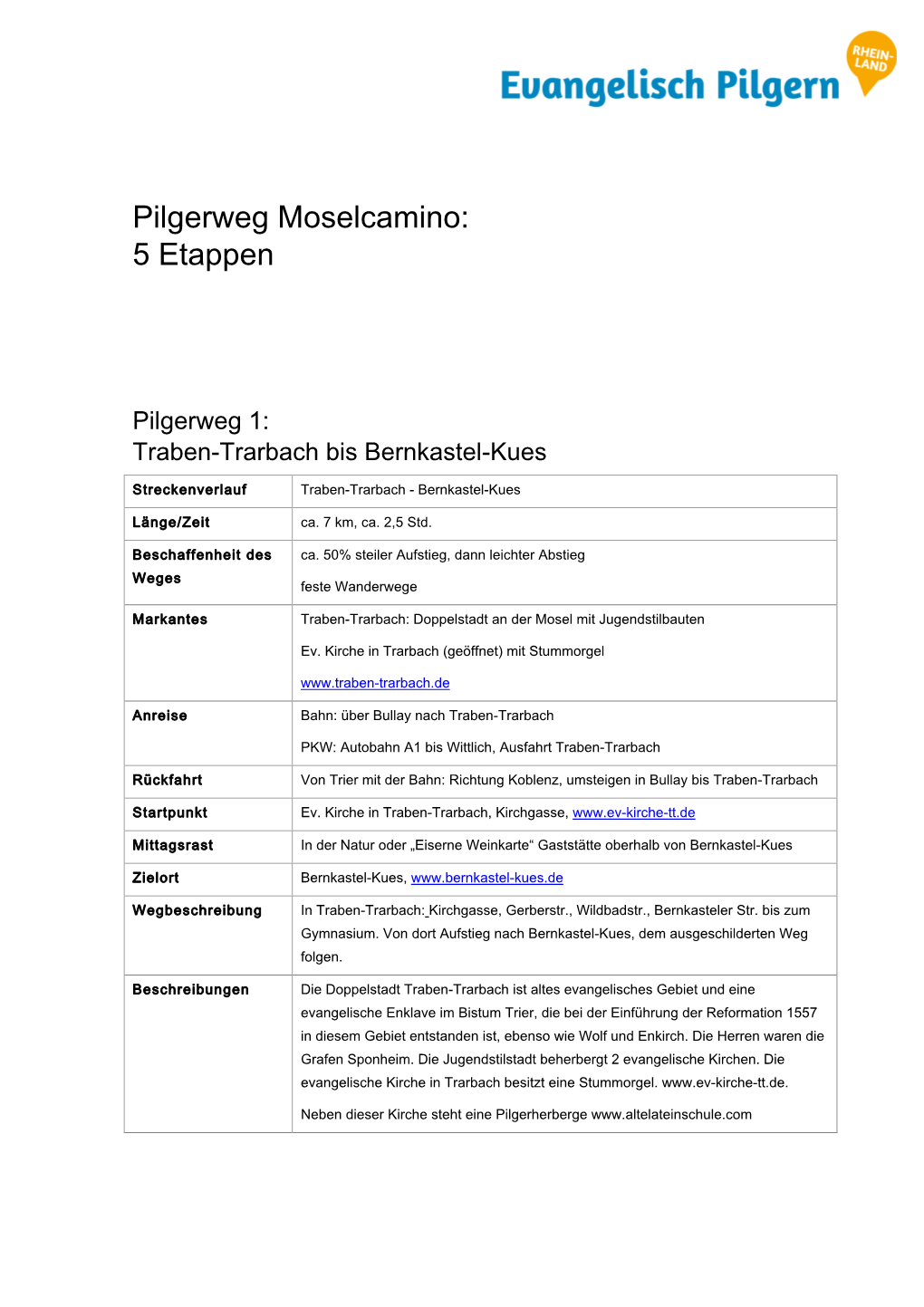 Pilgerweg Moselcamino: 5 Etappen