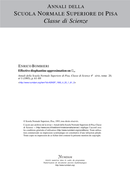 Effective Diophantine Approximation on Gm Annali Della Scuola Normale Superiore Di Pisa, Classe Di Scienze 4E Série, Tome 20, No 1 (1993), P