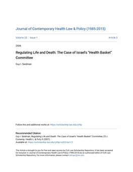 Regulating Life and Death: the Case of Israel's "Health Basket" Committee