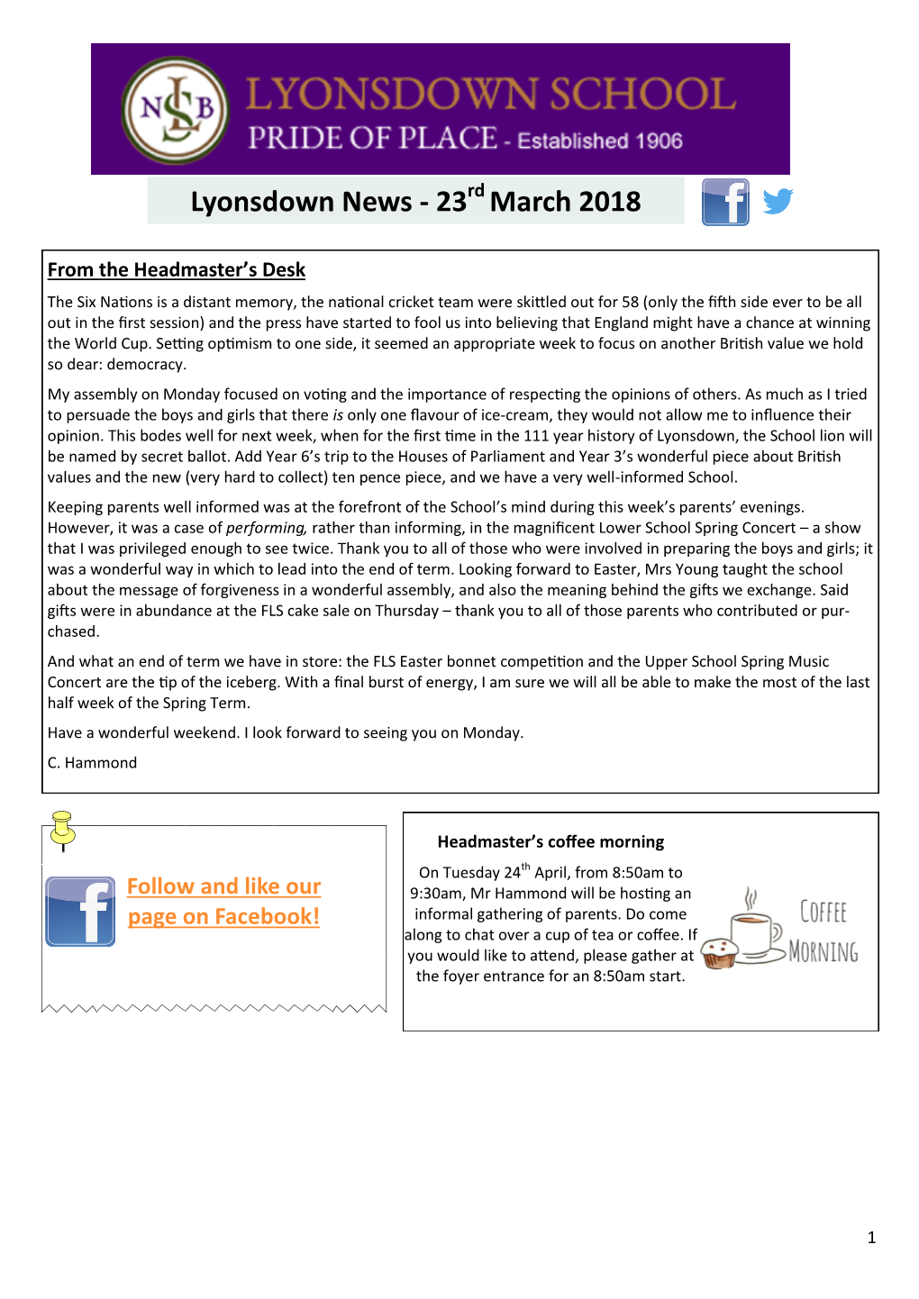 Lyonsdown News - 23Rd March 2018