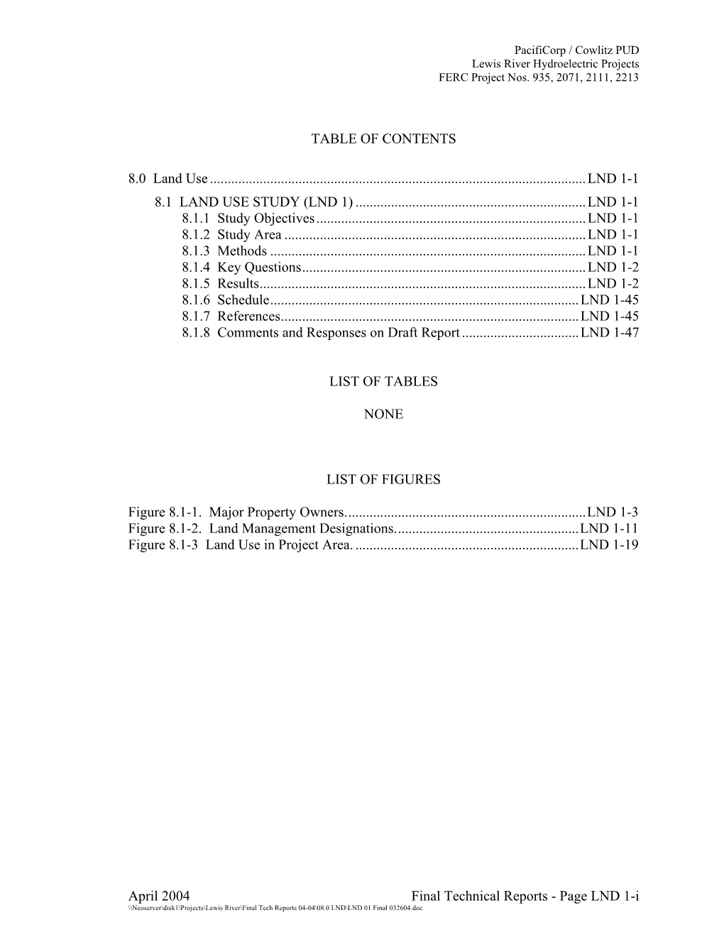 Land Use Study (Lnd 1)