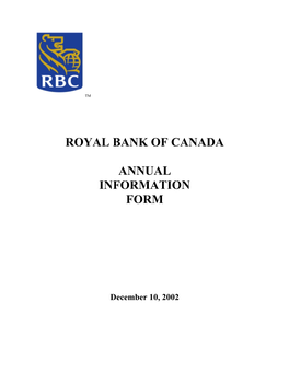 Royal Bank of Canada Annual Information Form