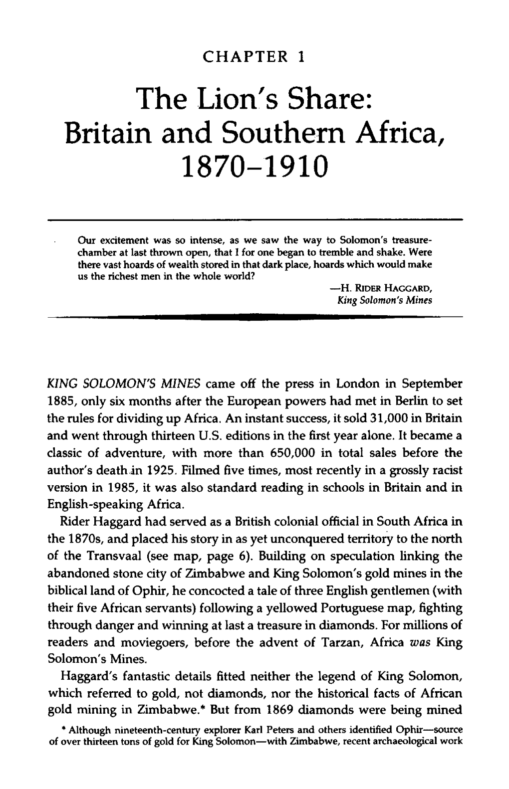 The Lion's Share: Britain and Southern Africa, 1870-1910