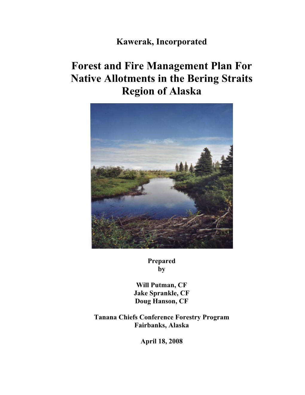 Forest and Fire Management Plan for Native Allotments in the Bering Straits Region of Alaska