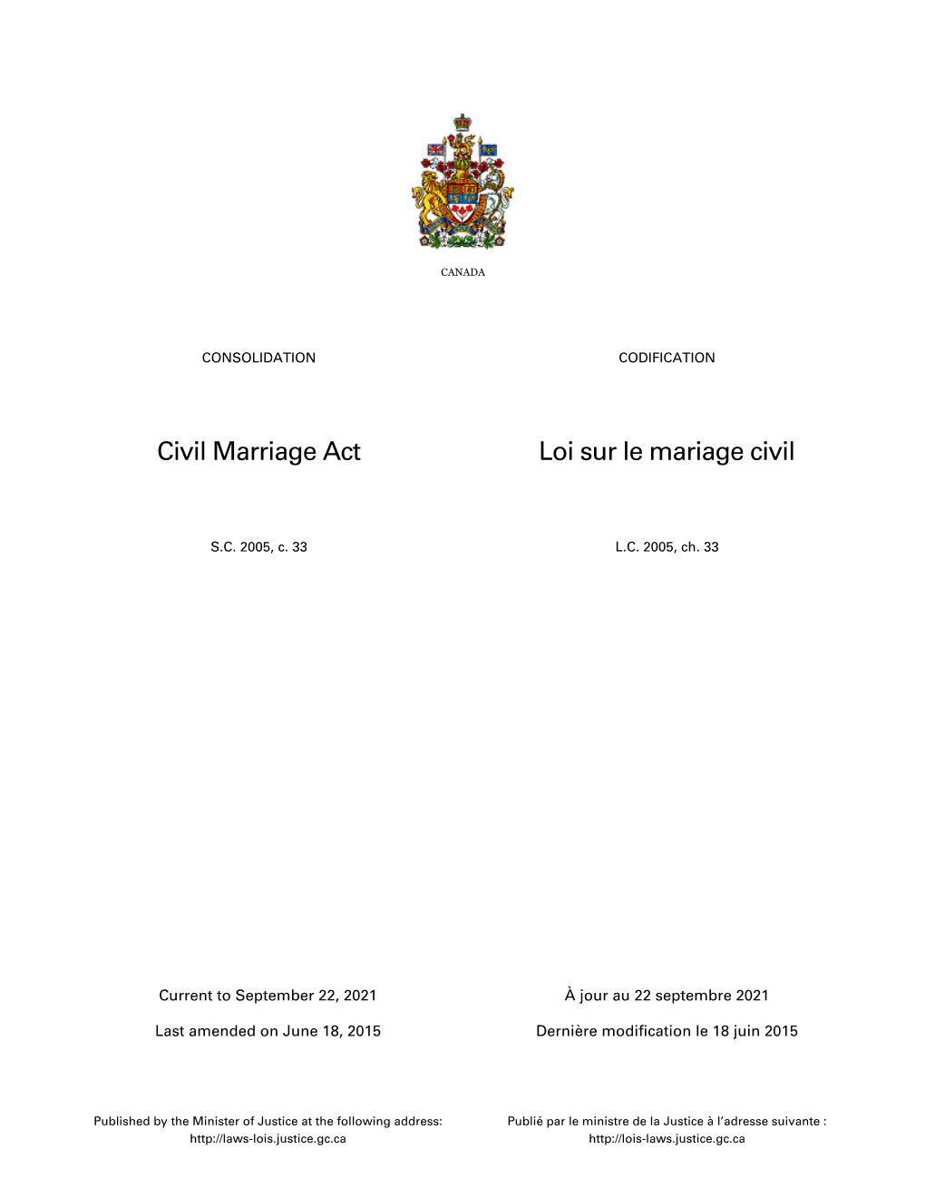 Civil Marriage Act Loi Sur Le Mariage Civil