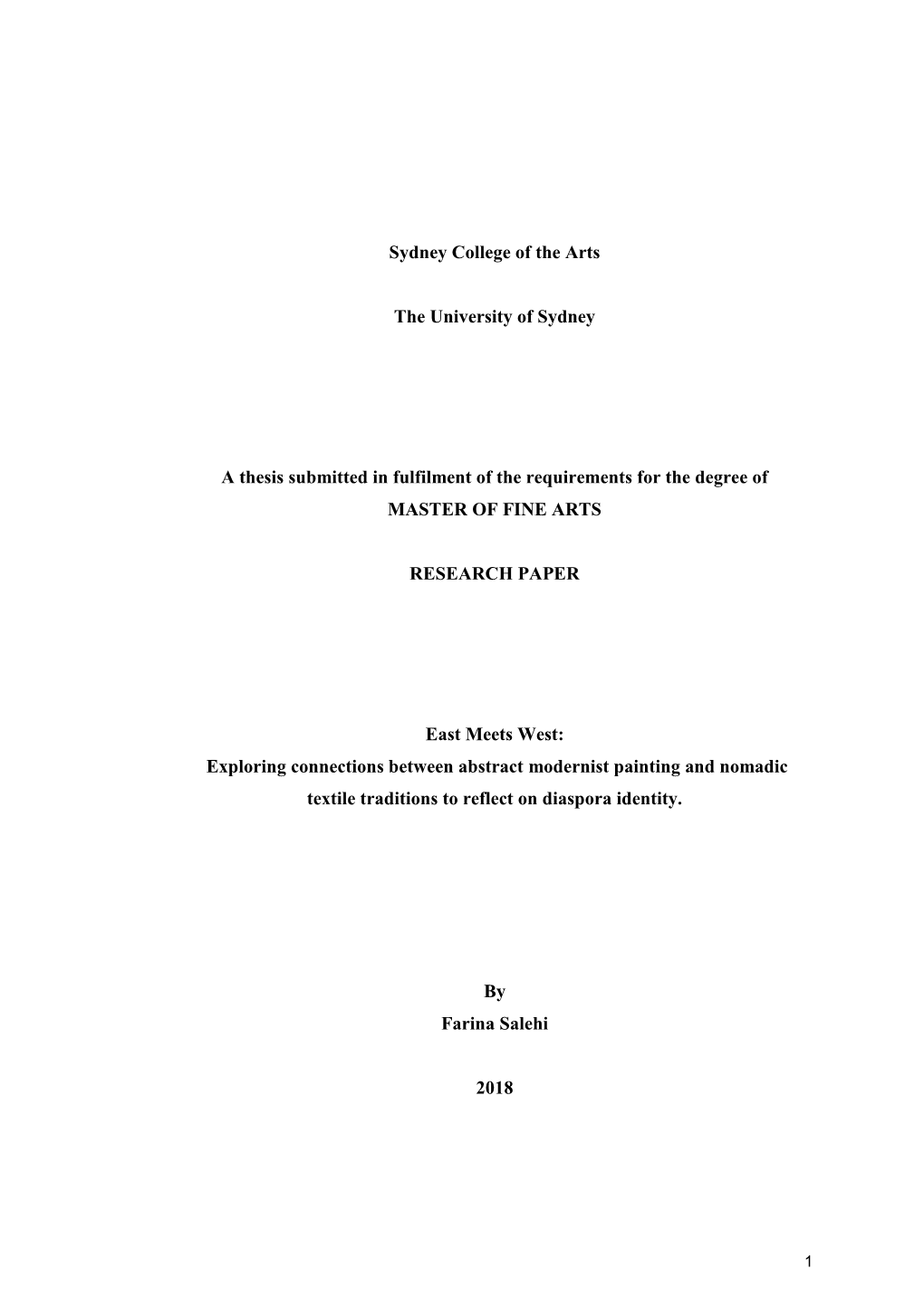 Sydney College of the Arts the University of Sydney a Thesis