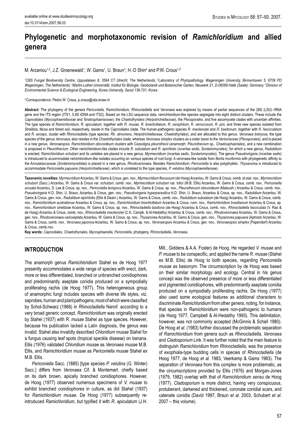 Phylogenetic and Morphotaxonomic Revision of Ramichloridium and Allied Genera