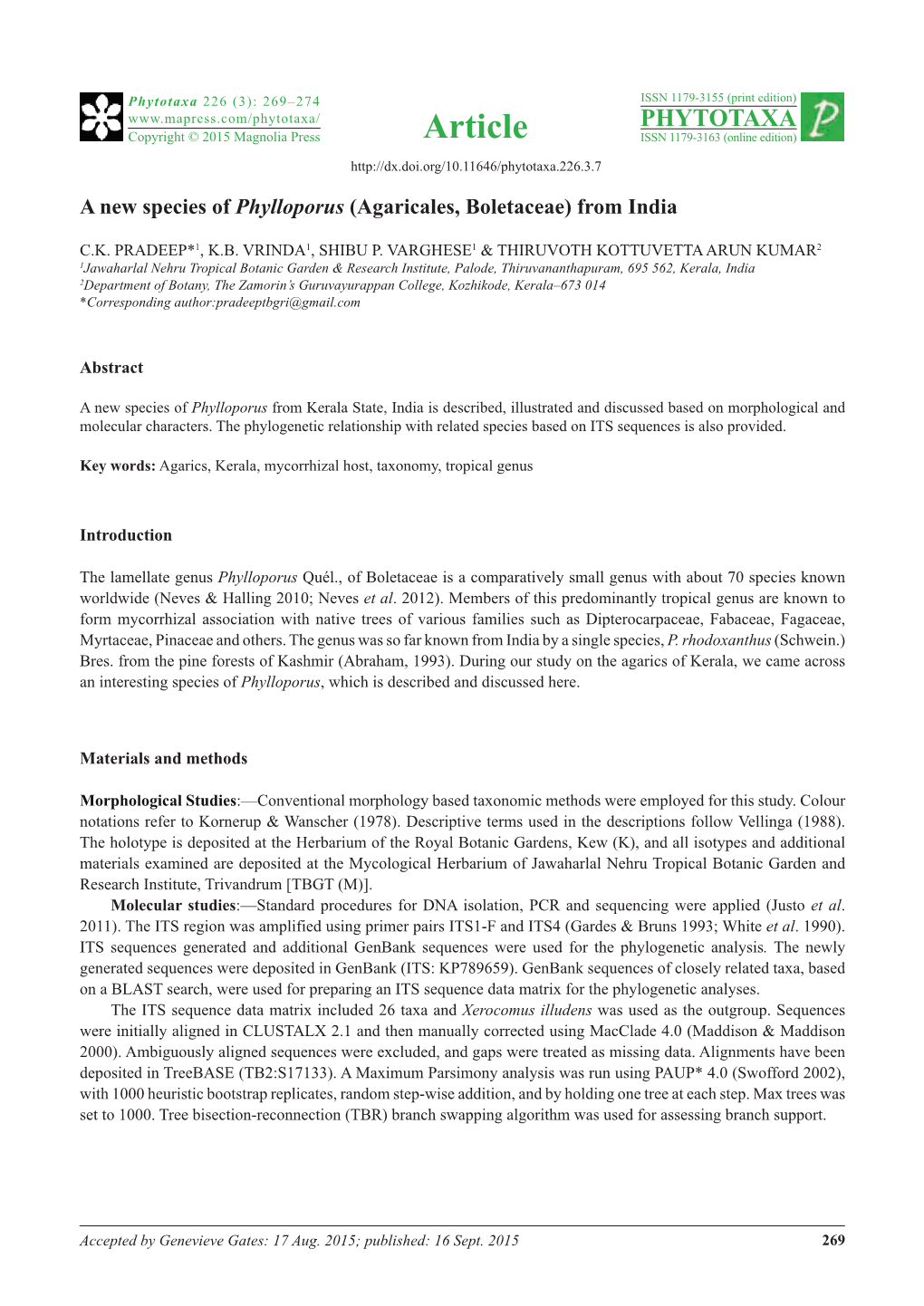 A New Species of Phylloporus (Agaricales, Boletaceae) from India