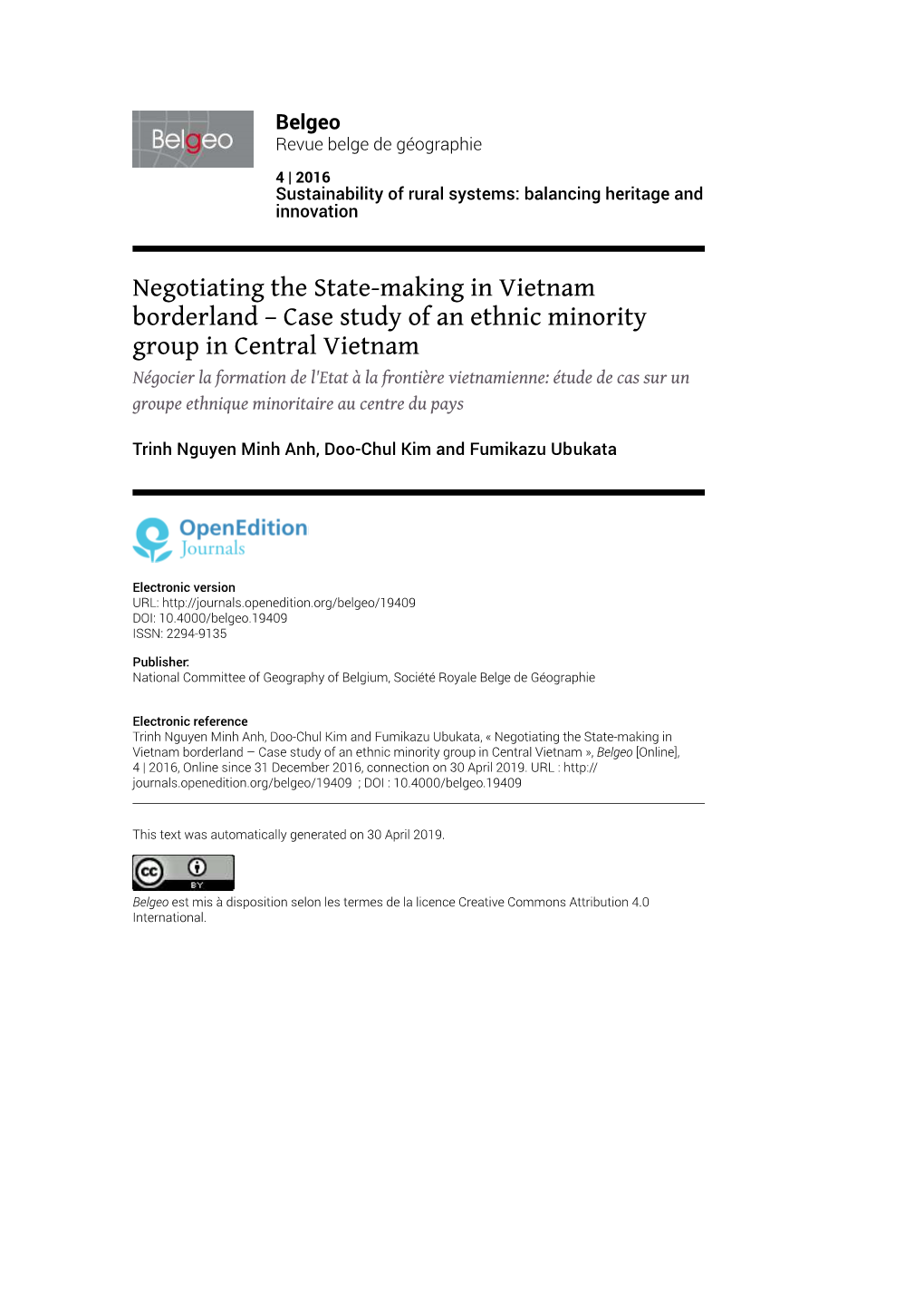 Case Study of an Ethnic Minority Group in Central Vietnam