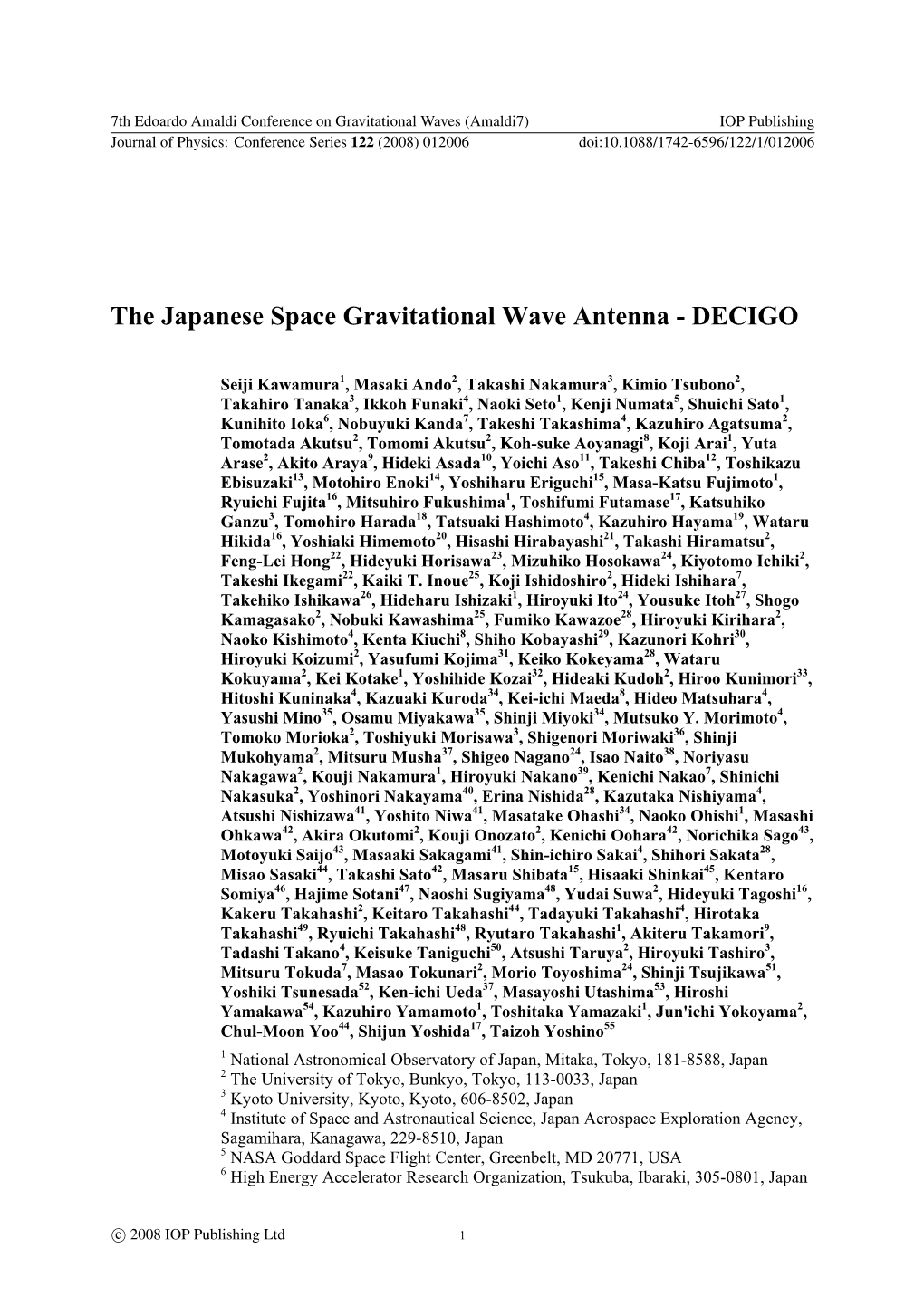 The Japanese Space Gravitational Wave Antenna - DECIGO