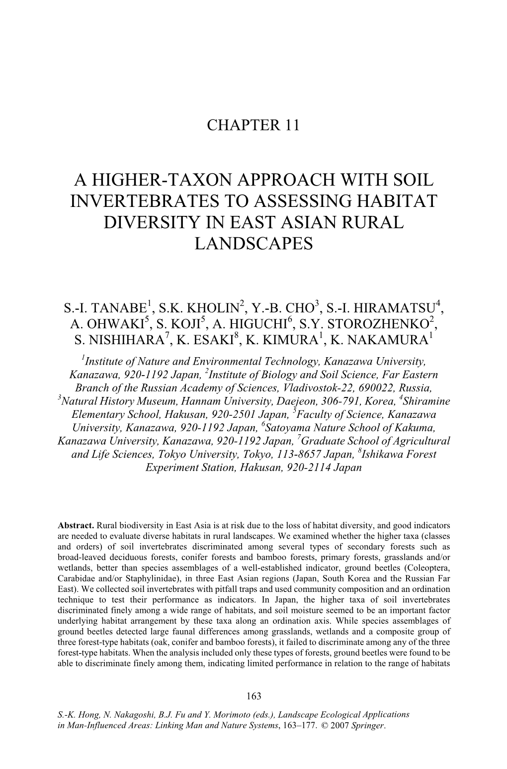 A Higher-Taxon Approach with Soil Invertebrates to Assessing Habitat Diversity in East Asian Rural Landscapes