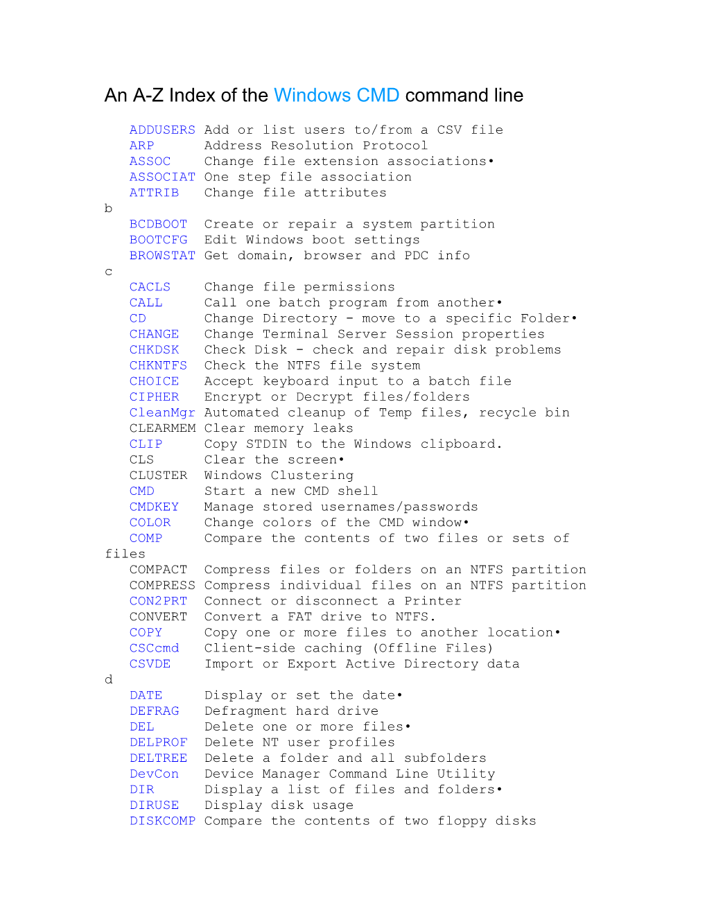 An A-Z Index of the Windows CMD Command Line