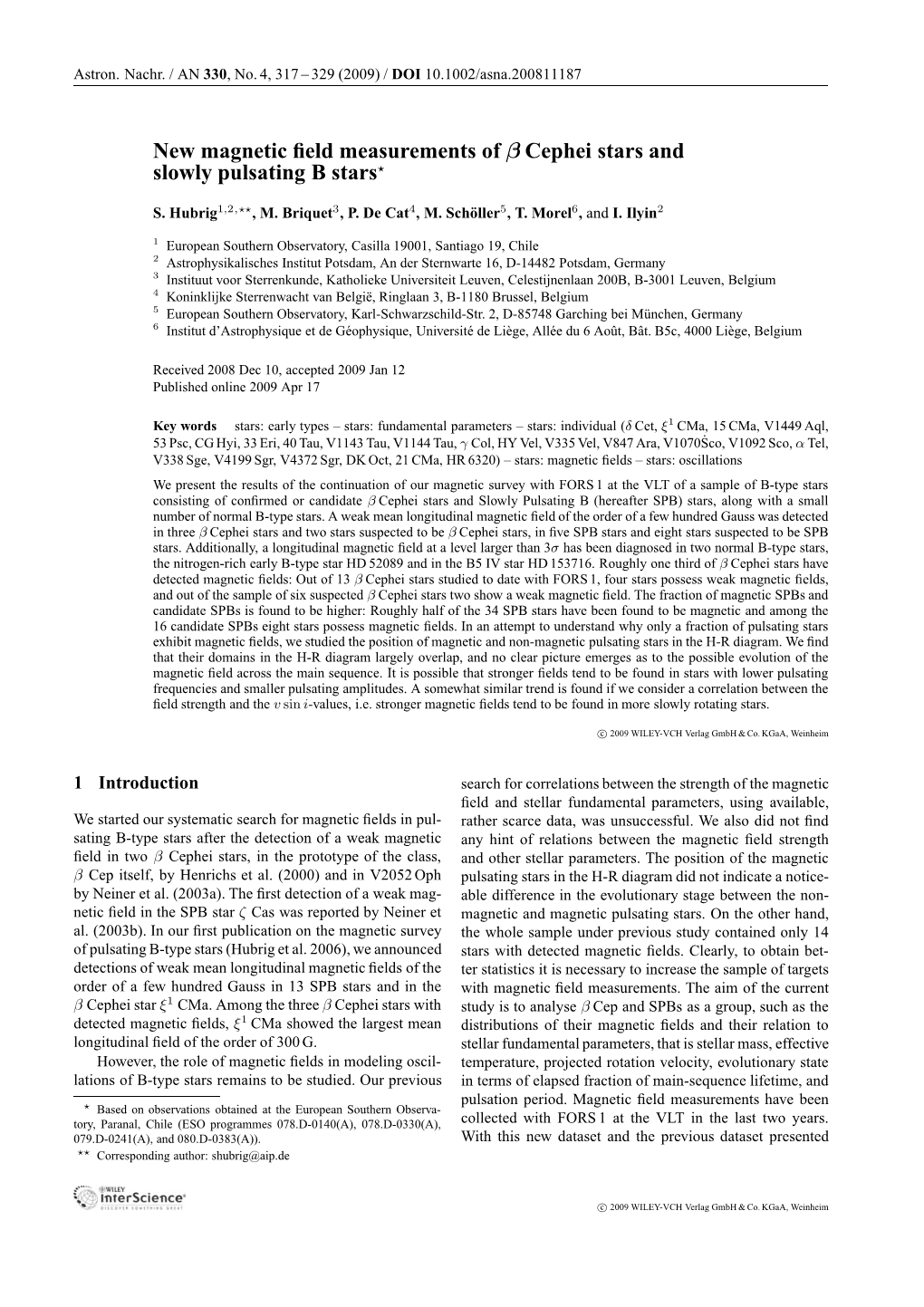 New Magnetic Field Measurements of Β Cephei Stars and Slowly Pulsating