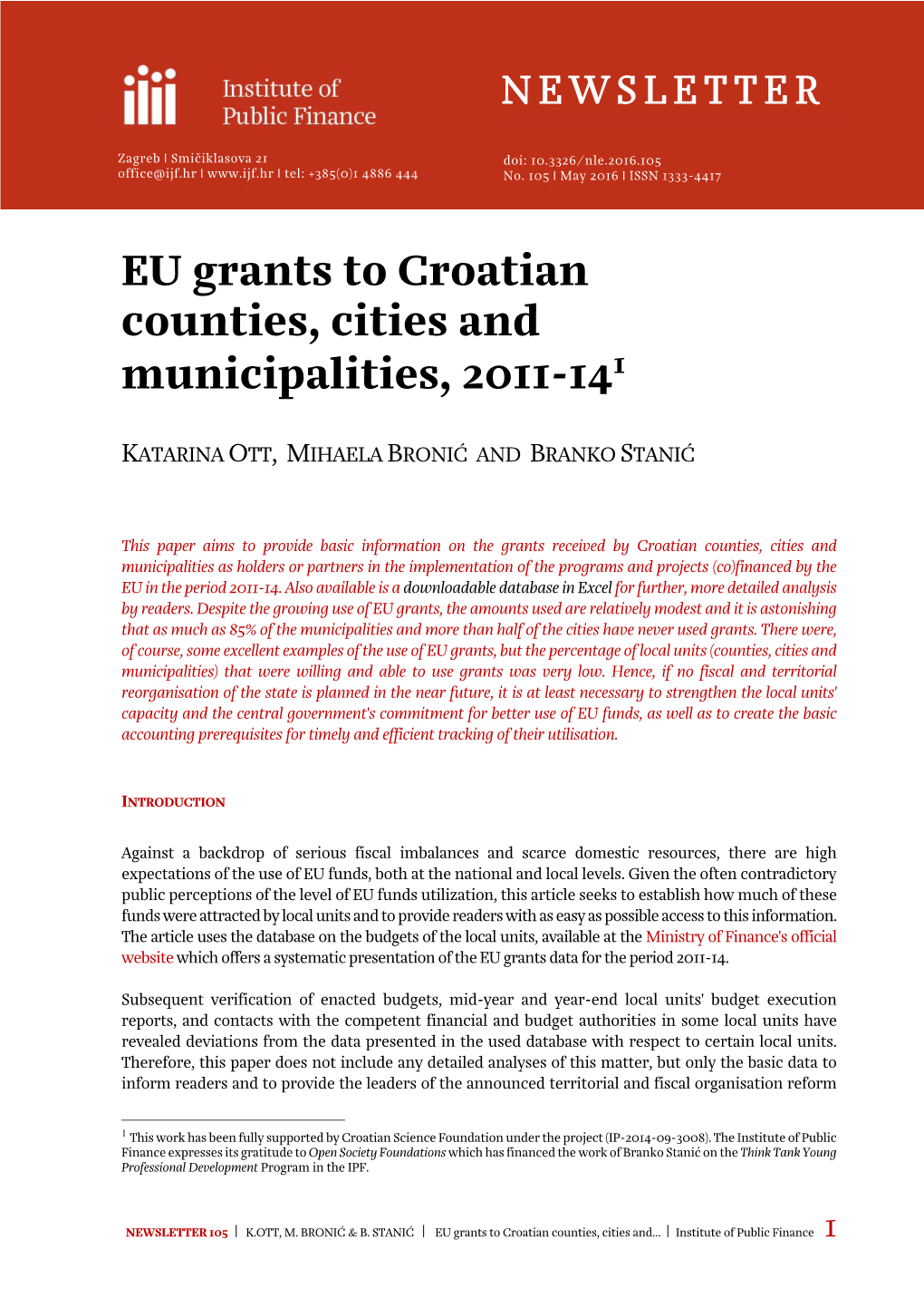 EU Grants to Croatian Counties, Cities and Municipalities, 2011-141