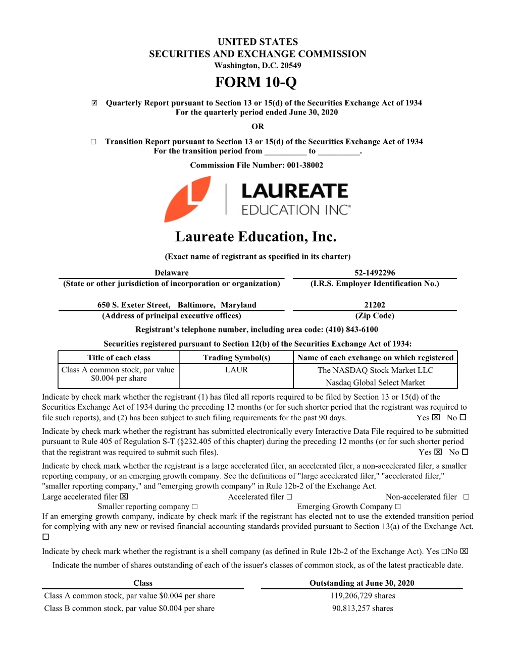 FORM 10-Q Laureate Education, Inc