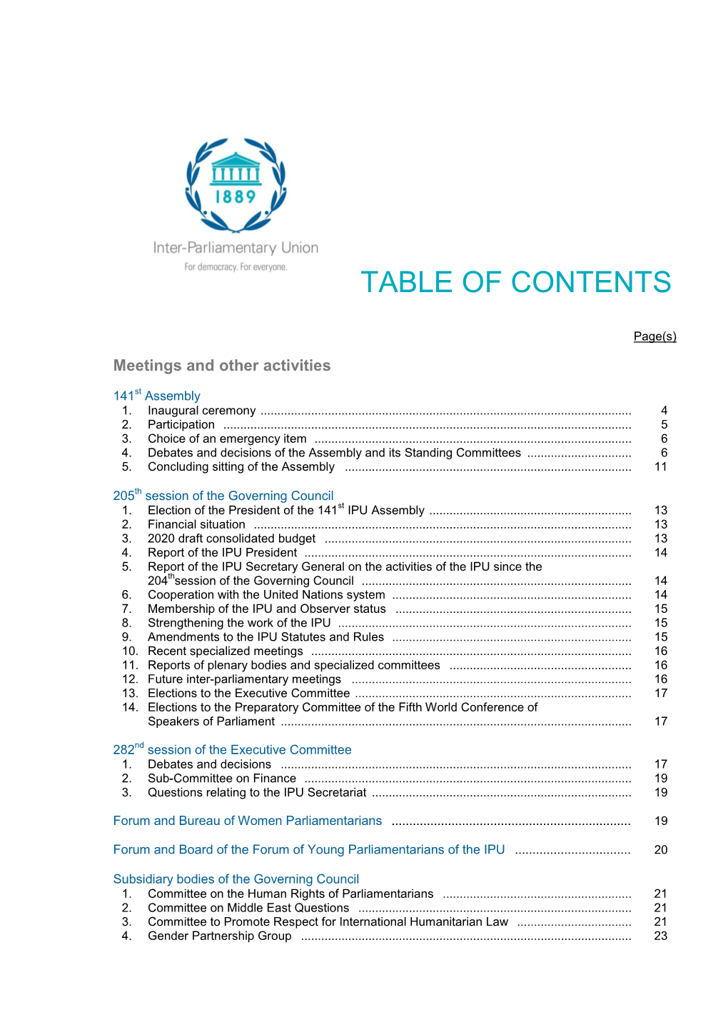 Table of Contents