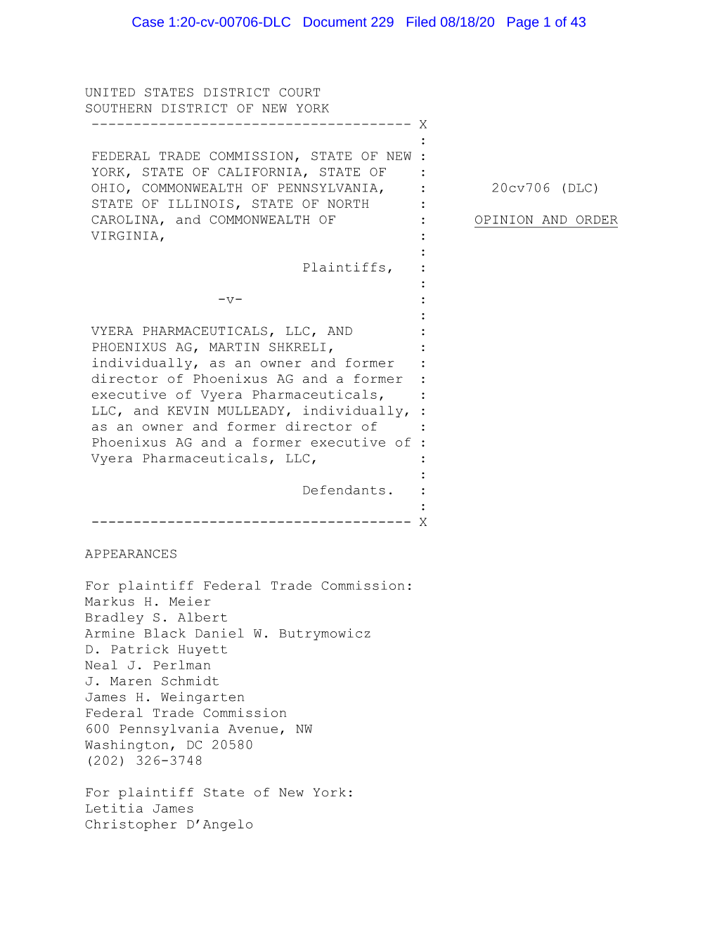 Case 1:20-Cv-00706-DLC Document 229 Filed 08/18/20 Page 1 of 43