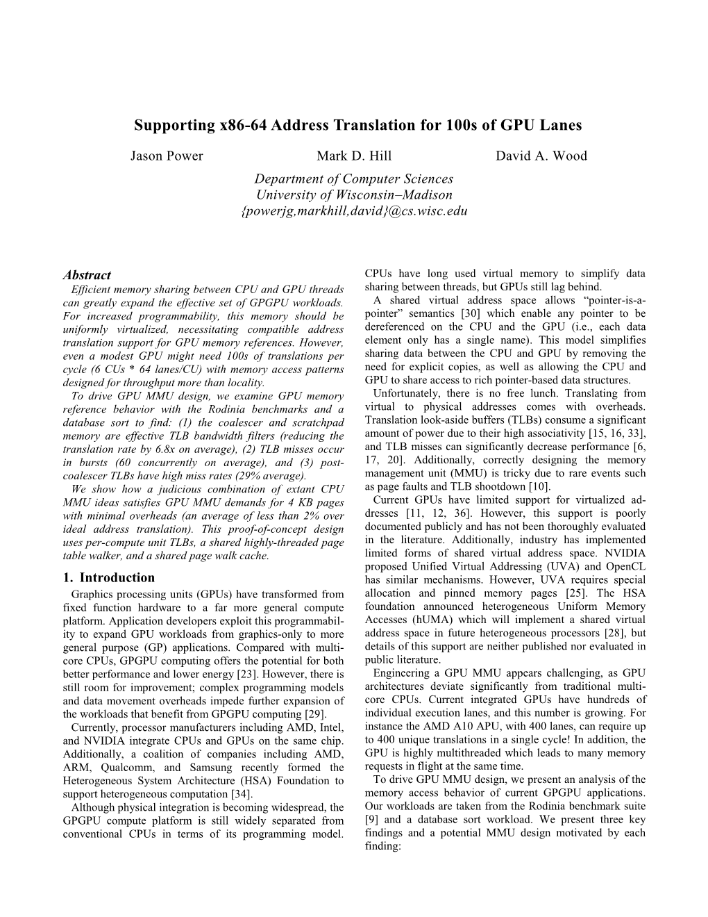 Supporting X86-64 Address Translation for 100S of GPU Lanes