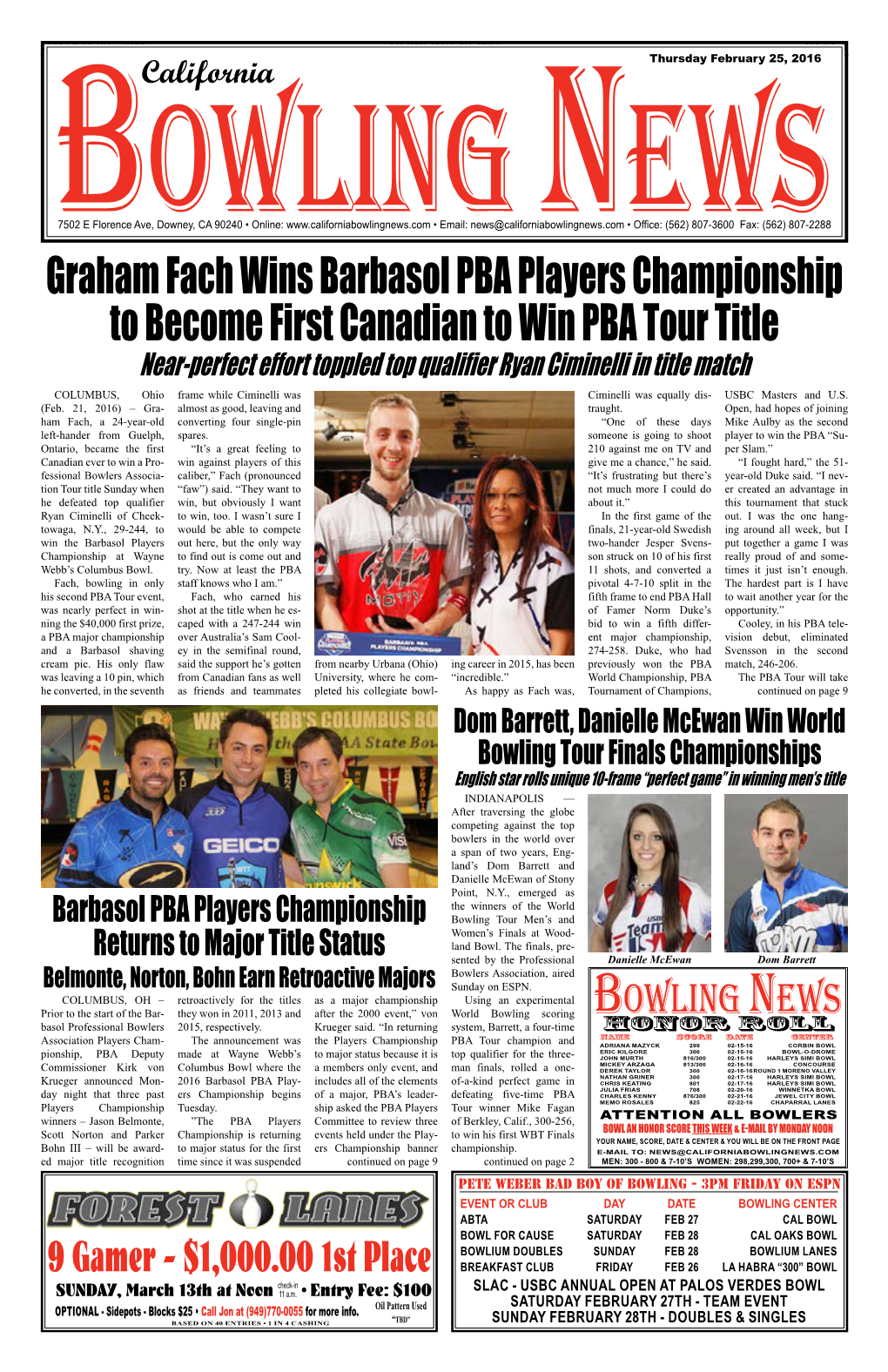 Graham Fach Wins Barbasol PBA Players Championship to Become