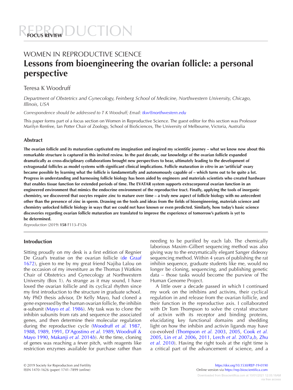 Lessons from Bioengineering the Ovarian Follicle: a Personal Perspective