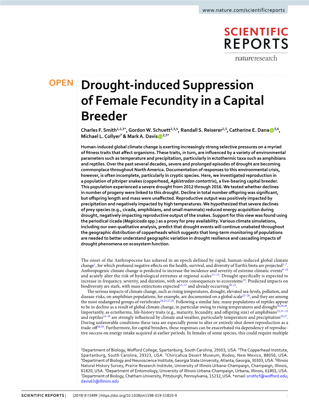 Drought-Induced Suppression of Female Fecundity in a Capital Breeder Charles F