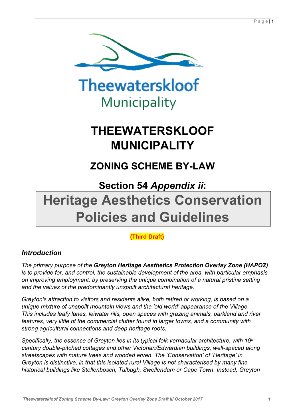 Heritage Aesthetics Conservation Policies and Guidelines