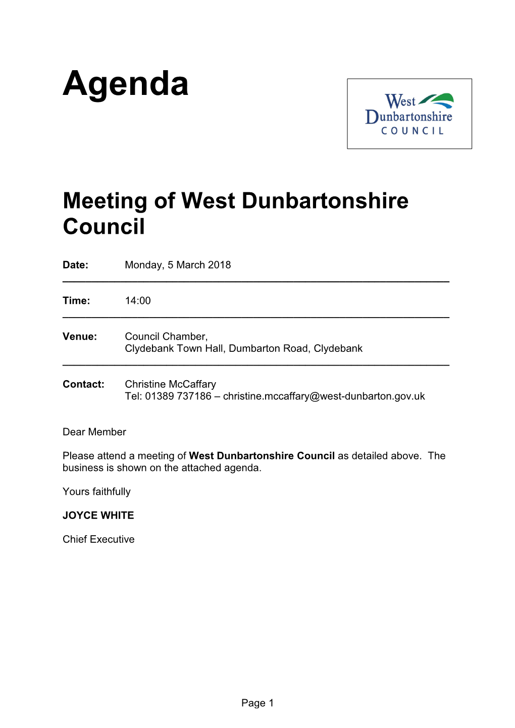 Meeting of West Dunbartonshire Council